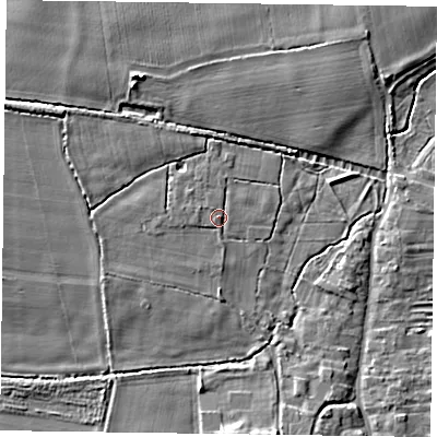 Shaded relief map of the ground around YO624AW, computed from Environment Agency LiDAR. The ground here sits at about 29 m above sea level and falls 6 m across the surrounding 800 m. Surface water reaching this point runs off ground lying to the west-south-west, 2.1 m higher.