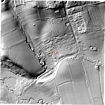 Shaded relief map of the ground around YO624DW, computed from Environment Agency LiDAR. The ground here sits at about 81 m above sea level and falls 47 m across the surrounding 800 m. Surface water reaching this point runs off ground lying to the north, 28.2 m higher.