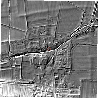 Shaded relief map of the ground around YO624LG, computed from Environment Agency LiDAR. The ground here sits at about 33 m above sea level and falls 29 m across the surrounding 800 m. Surface water reaching this point runs off ground lying to the south-west, 27.9 m higher.