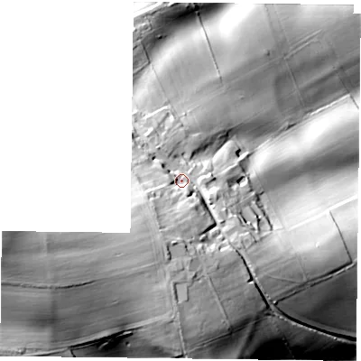 Shaded relief map of the ground around YO624NE, computed from Environment Agency LiDAR. The ground here sits at about 103 m above sea level and falls 59 m across the surrounding 800 m. Surface water reaching this point runs off ground lying to the south-south-west, 15.1 m higher.