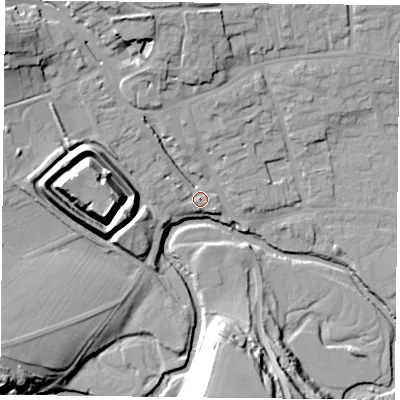 Shaded relief map of the ground around YO625DZ, computed from Environment Agency LiDAR. The ground here sits at about 54 m above sea level and falls 31 m across the surrounding 800 m. Surface water reaching this point runs off ground lying to the west-north-west, 3.7 m higher.