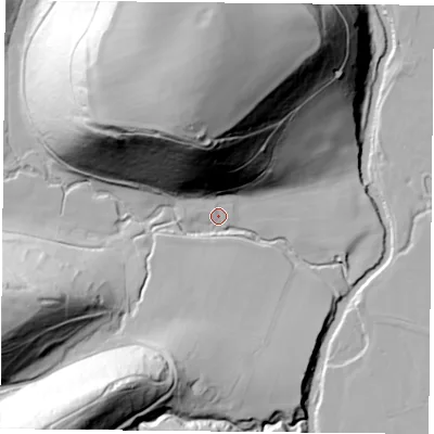 Shaded relief map of the ground around YO625LE, computed from Environment Agency LiDAR. The ground here sits at about 81 m above sea level and falls 92 m across the surrounding 800 m. Surface water reaching this point runs off ground lying to the north, 84.8 m higher.
