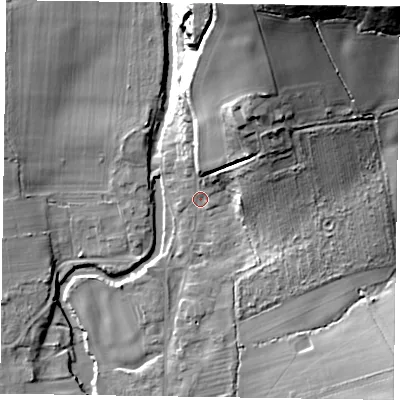 Shaded relief map of the ground around YO626SA, computed from Environment Agency LiDAR. The ground here sits at about 39 m above sea level and falls 47 m across the surrounding 800 m. Surface water reaching this point runs off ground lying to the north-north-east, 29.9 m higher.