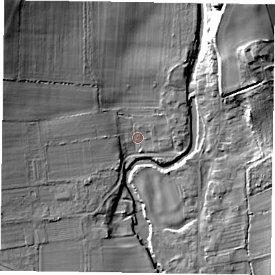 Shaded relief map of the ground around YO626SJ, computed from Environment Agency LiDAR. The ground here sits at about 39 m above sea level and falls 37 m across the surrounding 800 m. Surface water reaching this point runs off ground lying to the north-west, 19.6 m higher.