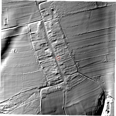 Shaded relief map of the ground around YO626TE, computed from Environment Agency LiDAR. The ground here sits at about 128 m above sea level and falls 39 m across the surrounding 800 m. Surface water reaching this point runs off ground lying to the north, 9.0 m higher.
