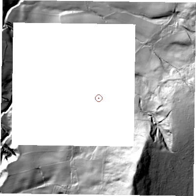 Shaded relief map of the ground around YO627JL, computed from Environment Agency LiDAR. and falls 131 m across the surrounding 800 m.