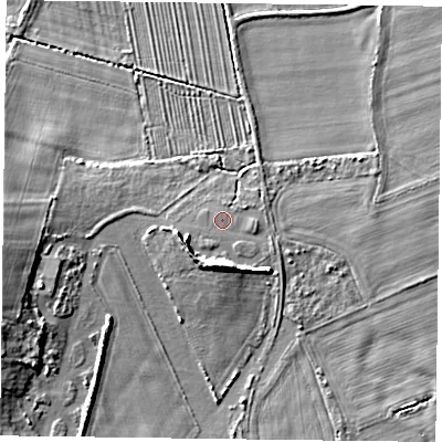 Shaded relief map of the ground around YO627SQ, computed from Environment Agency LiDAR. The ground here sits at about 39 m above sea level and falls 12 m across the surrounding 800 m. Surface water reaching this point runs off ground lying to the west-south-west, 1.8 m higher.