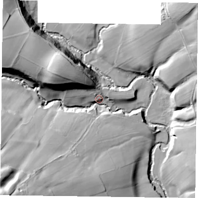 Shaded relief map of the ground around YO627UY, computed from Environment Agency LiDAR. The ground here sits at about 118 m above sea level and falls 66 m across the surrounding 800 m. Surface water reaching this point runs off ground lying to the south-west, 58.2 m higher.