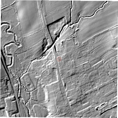 Shaded relief map of the ground around YO72LT, computed from Environment Agency LiDAR. The ground here sits at about 37 m above sea level and falls 10 m across the surrounding 800 m. Surface water reaching this point runs off ground lying to the east-south-east, 1.2 m higher.
