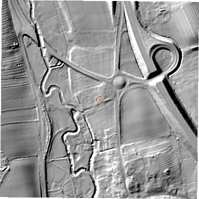 Shaded relief map of the ground around YO72NW, computed from Environment Agency LiDAR. The ground here sits at about 40 m above sea level and falls 17 m across the surrounding 800 m. Surface water reaching this point runs off ground lying to the north-east, 1.3 m higher.