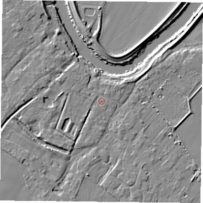 Shaded relief map of the ground around YO83SG, computed from Environment Agency LiDAR. The ground here sits at about 7 m above sea level and falls 7 m across the surrounding 800 m. Surface water reaching this point runs off ground lying to the north-west, 0.7 m higher.