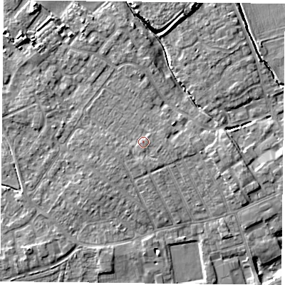 Shaded relief map of the ground around YO84DN, computed from Environment Agency LiDAR. The ground here sits at about 7 m above sea level and falls 7 m across the surrounding 800 m. Surface water reaching this point runs off ground lying to the south-south-east, 0.6 m higher.
