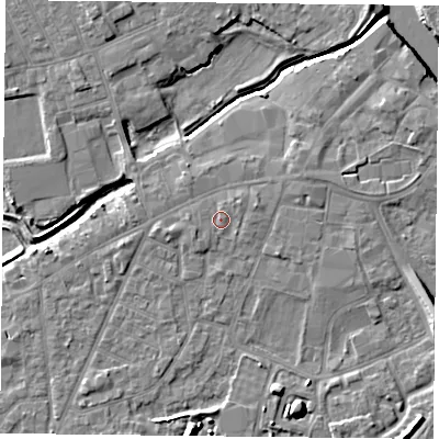 Shaded relief map of the ground around YO84HH, computed from Environment Agency LiDAR. The ground here sits at about 6 m above sea level and falls 9 m across the surrounding 800 m. Surface water reaching this point runs off ground lying to the north-east, 0.9 m higher.