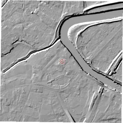 Shaded relief map of the ground around YO84HQ, computed from Environment Agency LiDAR. The ground here sits at about 7 m above sea level and falls 9 m across the surrounding 800 m. Surface water reaching this point runs off ground lying to the south, 0.9 m higher.