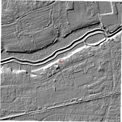 Shaded relief map of the ground around YO84HX, computed from Environment Agency LiDAR. The ground here sits at about 5 m above sea level and falls 5 m across the surrounding 800 m. Surface water reaching this point runs off ground lying to the south-south-west, 4.5 m higher.