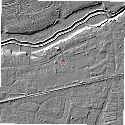 Shaded relief map of the ground around YO84HY, computed from Environment Agency LiDAR. The ground here sits at about 5 m above sea level and falls 5 m across the surrounding 800 m. Surface water reaching this point runs off ground lying to the south-east, 2.2 m higher.