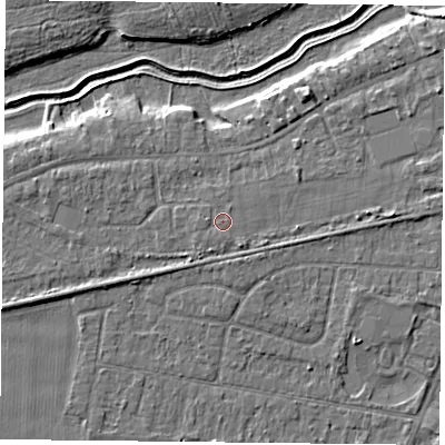 Shaded relief map of the ground around YO84JD, computed from Environment Agency LiDAR. The ground here sits at about 6 m above sea level and falls 5 m across the surrounding 800 m. Surface water reaching this point runs off ground lying to the south-west, 0.6 m higher.