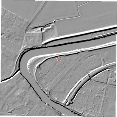 Shaded relief map of the ground around YO85AW, computed from Environment Agency LiDAR. The ground here sits at about 5 m above sea level and falls 7 m across the surrounding 800 m. Surface water reaching this point runs off ground lying to the north-west, 2.5 m higher.