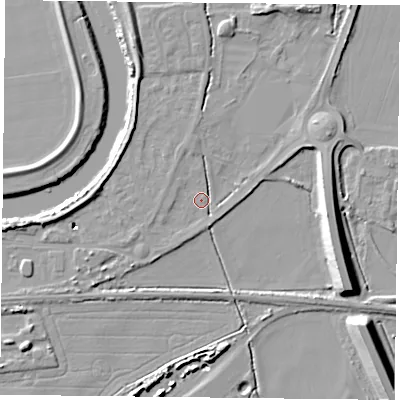 Shaded relief map of the ground around YO85BH, computed from Environment Agency LiDAR. The ground here sits at about 3 m above sea level and falls 13 m across the surrounding 800 m. Surface water reaching this point runs off ground lying to the east, 5.3 m higher.