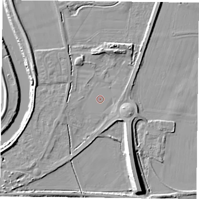 Shaded relief map of the ground around YO85BJ, computed from Environment Agency LiDAR. The ground here sits at about 3 m above sea level and falls 12 m across the surrounding 800 m. Surface water reaching this point runs off ground lying to the south-east, 5.3 m higher.