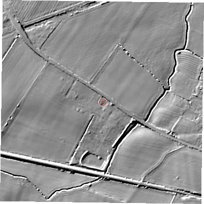 Shaded relief map of the ground around YO85HX, computed from Environment Agency LiDAR. The ground here sits at about 8 m above sea level and falls 9 m across the surrounding 800 m. Surface water reaching this point runs off ground lying to the north, 1.8 m higher.