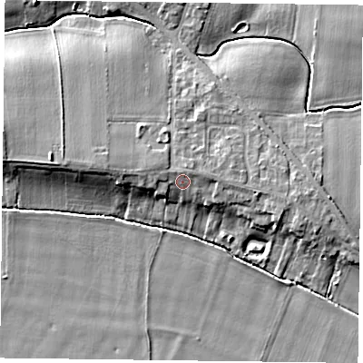 Shaded relief map of the ground around YO86AA, computed from Environment Agency LiDAR. The ground here sits at about 8 m above sea level and falls 8 m across the surrounding 800 m. Surface water reaching this point runs off ground lying to the north-east, 1.4 m higher.