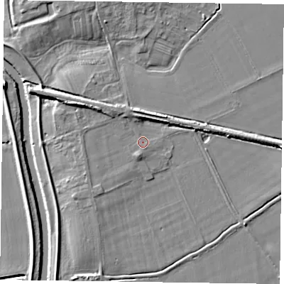 Shaded relief map of the ground around YO86EP, computed from Environment Agency LiDAR. The ground here sits at about 6 m above sea level and falls 9 m across the surrounding 800 m. Surface water reaching this point runs off ground lying to the south-south-west, 1.5 m higher.