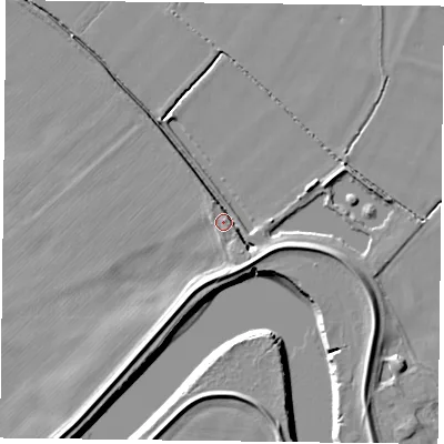 Shaded relief map of the ground around YO86PN, computed from Environment Agency LiDAR. The ground here sits at about 4 m above sea level and falls 6 m across the surrounding 800 m. Surface water reaching this point runs off ground lying to the south-east, 4.6 m higher.