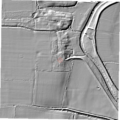 Shaded relief map of the ground around YO86TH, computed from Environment Agency LiDAR. The ground here sits at about 6 m above sea level and falls 5 m across the surrounding 800 m. Surface water reaching this point runs off ground lying to the north-west, 0.5 m higher.