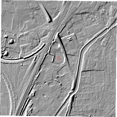 Shaded relief map of the ground around YO88AA, computed from Environment Agency LiDAR. The ground here sits at about 5 m above sea level and falls 8 m across the surrounding 800 m. Surface water reaching this point runs off ground lying to the south-west, 3.5 m higher.