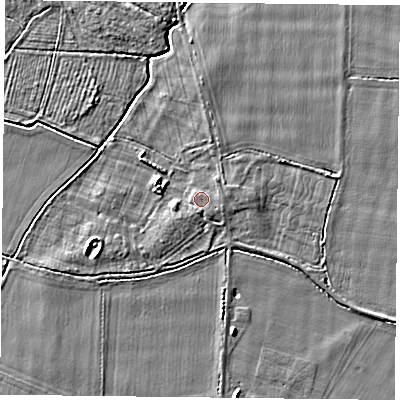 Shaded relief map of the ground around YO88EQ, computed from Environment Agency LiDAR. The ground here sits at about 5 m above sea level and falls 4 m across the surrounding 800 m. Surface water reaching this point runs off ground lying to the north-east, 0.9 m higher.