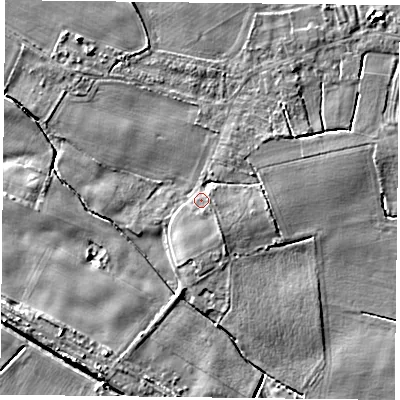 Shaded relief map of the ground around YO88EY, computed from Environment Agency LiDAR. The ground here sits at about 5 m above sea level and falls 7 m across the surrounding 800 m. Surface water reaching this point runs off ground lying to the north-west, 3.9 m higher.