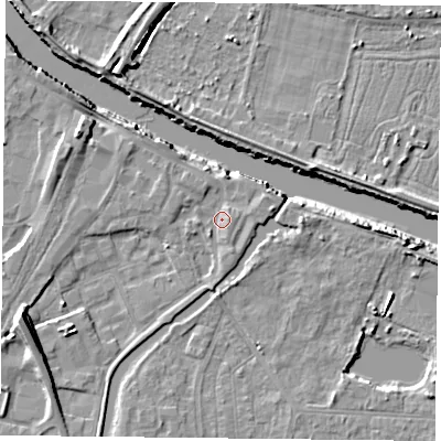Shaded relief map of the ground around YO88FB, computed from Environment Agency LiDAR. The ground here sits at about 5 m above sea level and falls 11 m across the surrounding 800 m. Surface water reaching this point runs off ground lying to the west-north-west, 1.5 m higher.