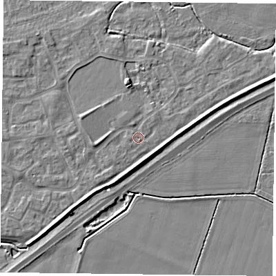 Shaded relief map of the ground around YO88FJ, computed from Environment Agency LiDAR. The ground here sits at about 6 m above sea level and falls 5 m across the surrounding 800 m. Surface water reaching this point runs off ground lying to the west-north-west, 1.7 m higher.