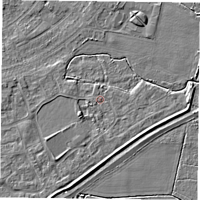 Shaded relief map of the ground around YO88GD, computed from Environment Agency LiDAR. The ground here sits at about 6 m above sea level and falls 6 m across the surrounding 800 m. Surface water reaching this point runs off ground lying to the south-west, 0.9 m higher.