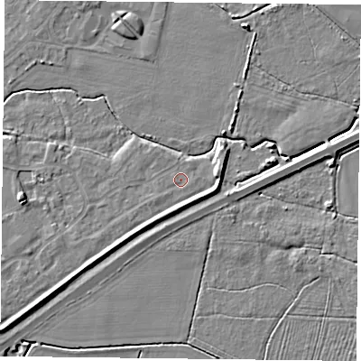Shaded relief map of the ground around YO88GG, computed from Environment Agency LiDAR. The ground here sits at about 6 m above sea level and falls 6 m across the surrounding 800 m. Surface water reaching this point runs off ground lying to the south-west, 0.7 m higher.