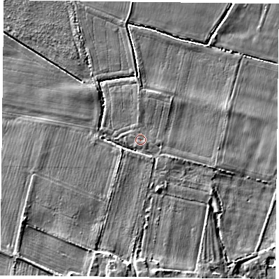 Shaded relief map of the ground around YO88HA, computed from Environment Agency LiDAR. The ground here sits at about 4 m above sea level and falls 6 m across the surrounding 800 m. Surface water reaching this point runs off ground lying to the east-south-east, 0.6 m higher.