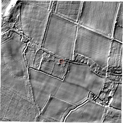 Shaded relief map of the ground around YO88HX, computed from Environment Agency LiDAR. The ground here sits at about 5 m above sea level and falls 6 m across the surrounding 800 m. Surface water reaching this point runs off ground lying to the north-north-east, 0.6 m higher.