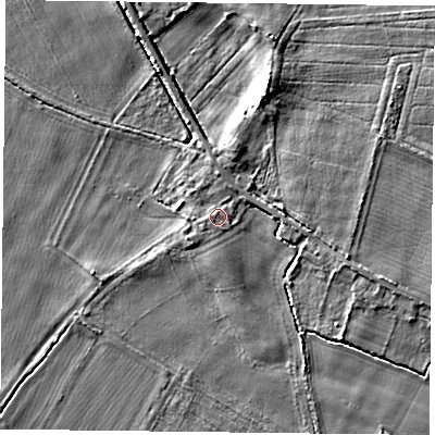 Shaded relief map of the ground around YO88JA, computed from Environment Agency LiDAR. The ground here sits at about 5 m above sea level and falls 5 m across the surrounding 800 m. Surface water reaching this point runs off ground lying to the west-south-west, 1.0 m higher.