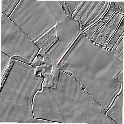 Shaded relief map of the ground around YO88JB, computed from Environment Agency LiDAR. The ground here sits at about 5 m above sea level and falls 5 m across the surrounding 800 m. Surface water reaching this point runs off ground lying to the south-south-west, 1.0 m higher.