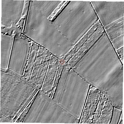 Shaded relief map of the ground around YO88JD, computed from Environment Agency LiDAR. The ground here sits at about 5 m above sea level and falls 4 m across the surrounding 800 m. Surface water reaching this point runs off ground lying to the west-north-west, 0.7 m higher.