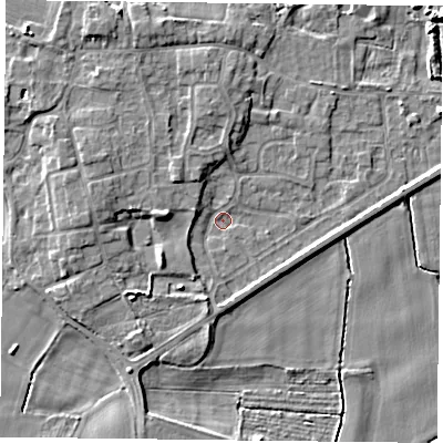 Shaded relief map of the ground around YO88JS, computed from Environment Agency LiDAR. The ground here sits at about 4 m above sea level and falls 6 m across the surrounding 800 m. Surface water reaching this point runs off ground lying to the west-north-west, 3.9 m higher.
