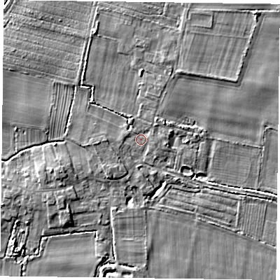 Shaded relief map of the ground around YO88NJ, computed from Environment Agency LiDAR. The ground here sits at about 5 m above sea level and falls 4 m across the surrounding 800 m. Surface water reaching this point runs off ground lying to the north-north-west, 1.0 m higher.