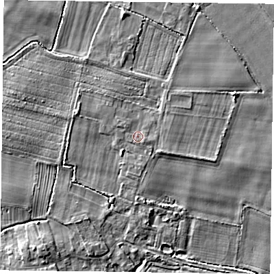 Shaded relief map of the ground around YO88NL, computed from Environment Agency LiDAR. The ground here sits at about 5 m above sea level and falls 4 m across the surrounding 800 m. Surface water reaching this point runs off ground lying to the east-south-east, 1.1 m higher.