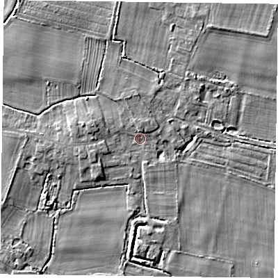 Shaded relief map of the ground around YO88NN, computed from Environment Agency LiDAR. The ground here sits at about 4 m above sea level and falls 4 m across the surrounding 800 m. Surface water reaching this point runs off ground lying to the north, 2.1 m higher.