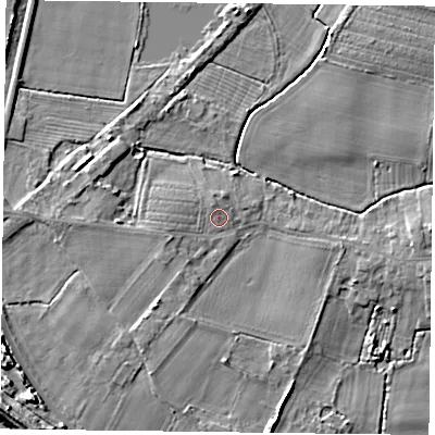 Shaded relief map of the ground around YO88PA, computed from Environment Agency LiDAR. The ground here sits at about 5 m above sea level and falls 7 m across the surrounding 800 m. Surface water reaching this point runs off ground lying to the north-north-west, 0.8 m higher.