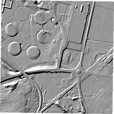 Shaded relief map of the ground around YO88PH, computed from Environment Agency LiDAR. The ground here sits at about 6 m above sea level and falls 13 m across the surrounding 800 m. Surface water reaching this point runs off ground lying to the south-south-east, 2.0 m higher.