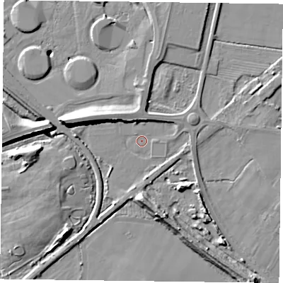 Shaded relief map of the ground around YO88PJ, computed from Environment Agency LiDAR. The ground here sits at about 4 m above sea level and falls 13 m across the surrounding 800 m. Surface water reaching this point runs off ground lying to the south-south-west, 3.2 m higher.