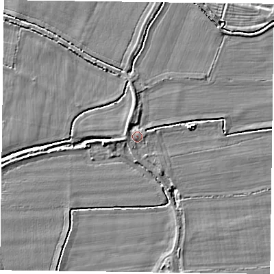 Shaded relief map of the ground around YO88PP, computed from Environment Agency LiDAR. The ground here sits at about 4 m above sea level and falls 3 m across the surrounding 800 m. Surface water reaching this point runs off ground lying to the west-south-west, 1.0 m higher.