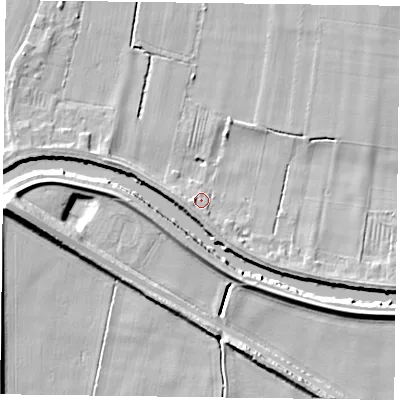 Shaded relief map of the ground around YO88PS, computed from Environment Agency LiDAR. The ground here sits at about 4 m above sea level and falls 11 m across the surrounding 800 m. Surface water reaching this point runs off ground lying to the south-south-west, 1.5 m higher.